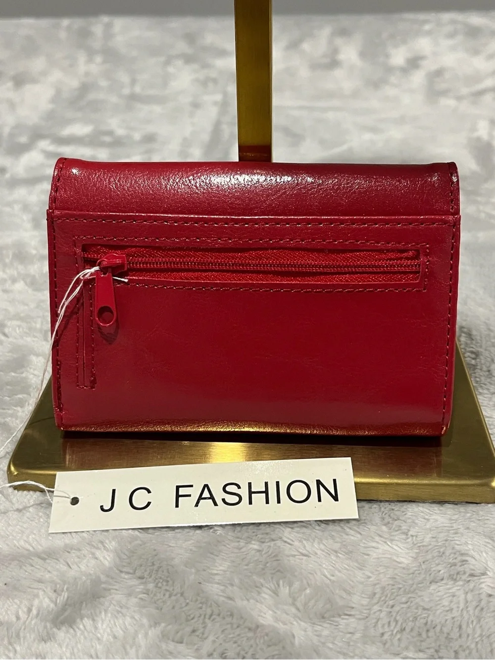 New JC Fashion Red Faux Leather Foldover Wallet – Compact Bifold